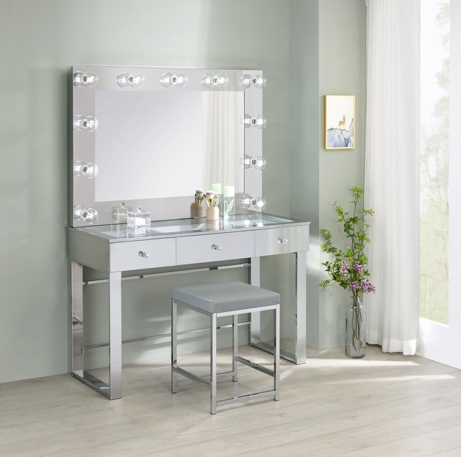 3-drawer Vanity with Lighting Chrome and White